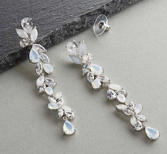 Long silver earrings with Swarovski opal and crystal